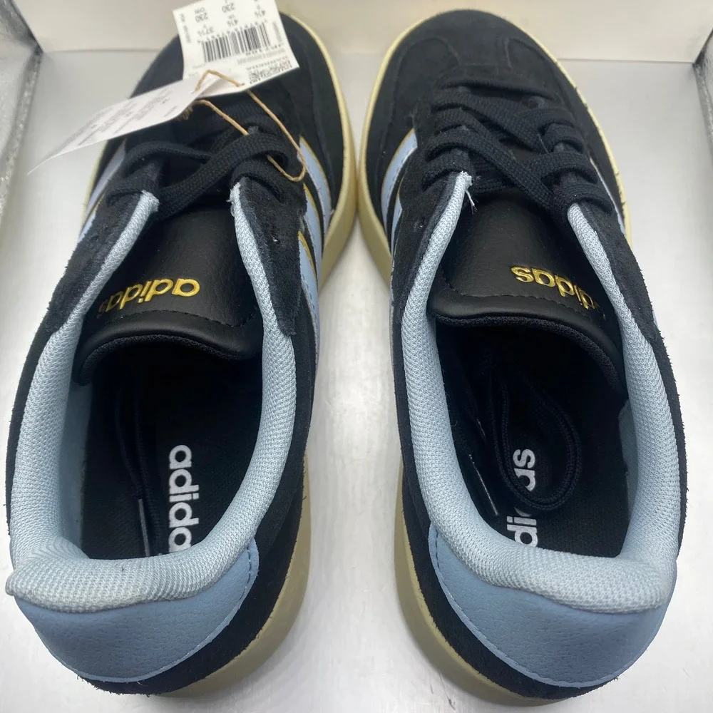 NEW Adidas Barreda Black Baby Blue Gold Suede Sneakers Womens 6 Streetwear Retro
